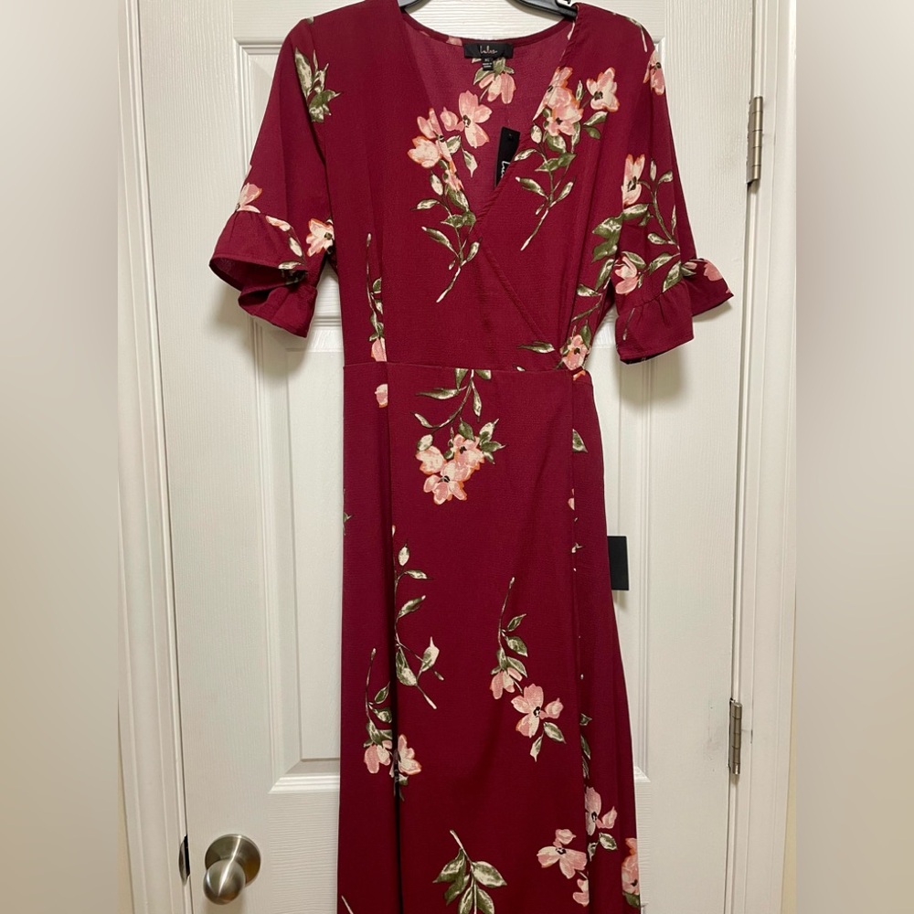 Lulu's Burgundy Floral Maxi Wrap Dress